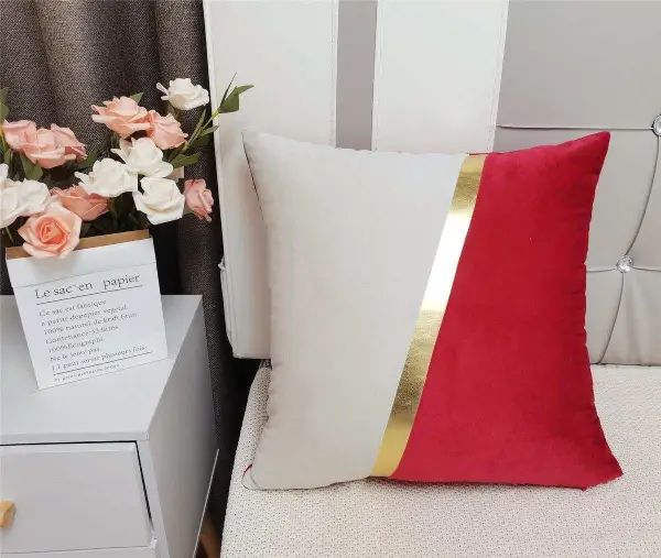 18''/18'' Red Color New Arrival Gold Leather Velvet Cushion Covers